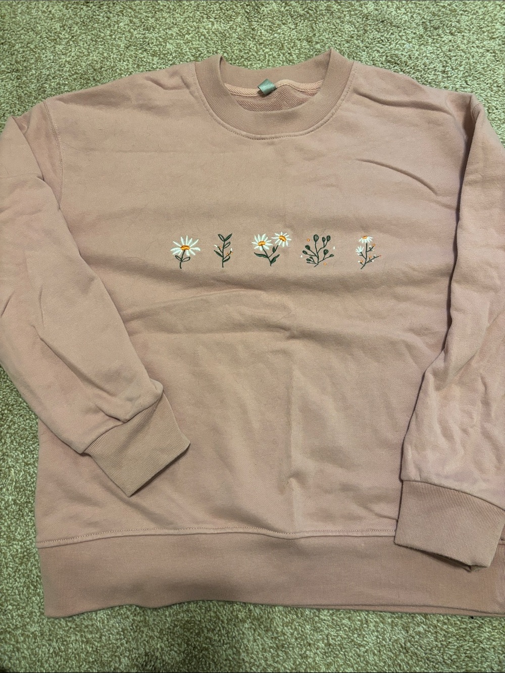 Blush Pink Floral Embroidered Crewneck Sweatshirt